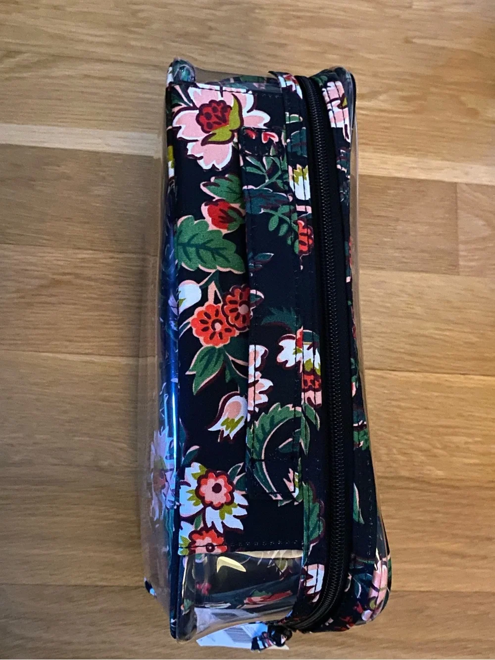 Vera Bradley 4 piece Makeup Cosmetic Pouch Travel Hidden Hearts Black Red Floral